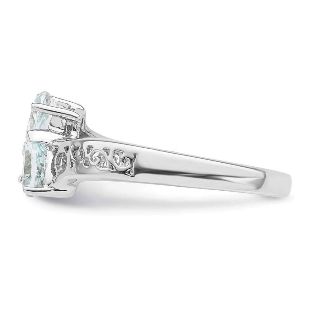 Sterling Silver Rhodium Aqua Heart Ring Size 7