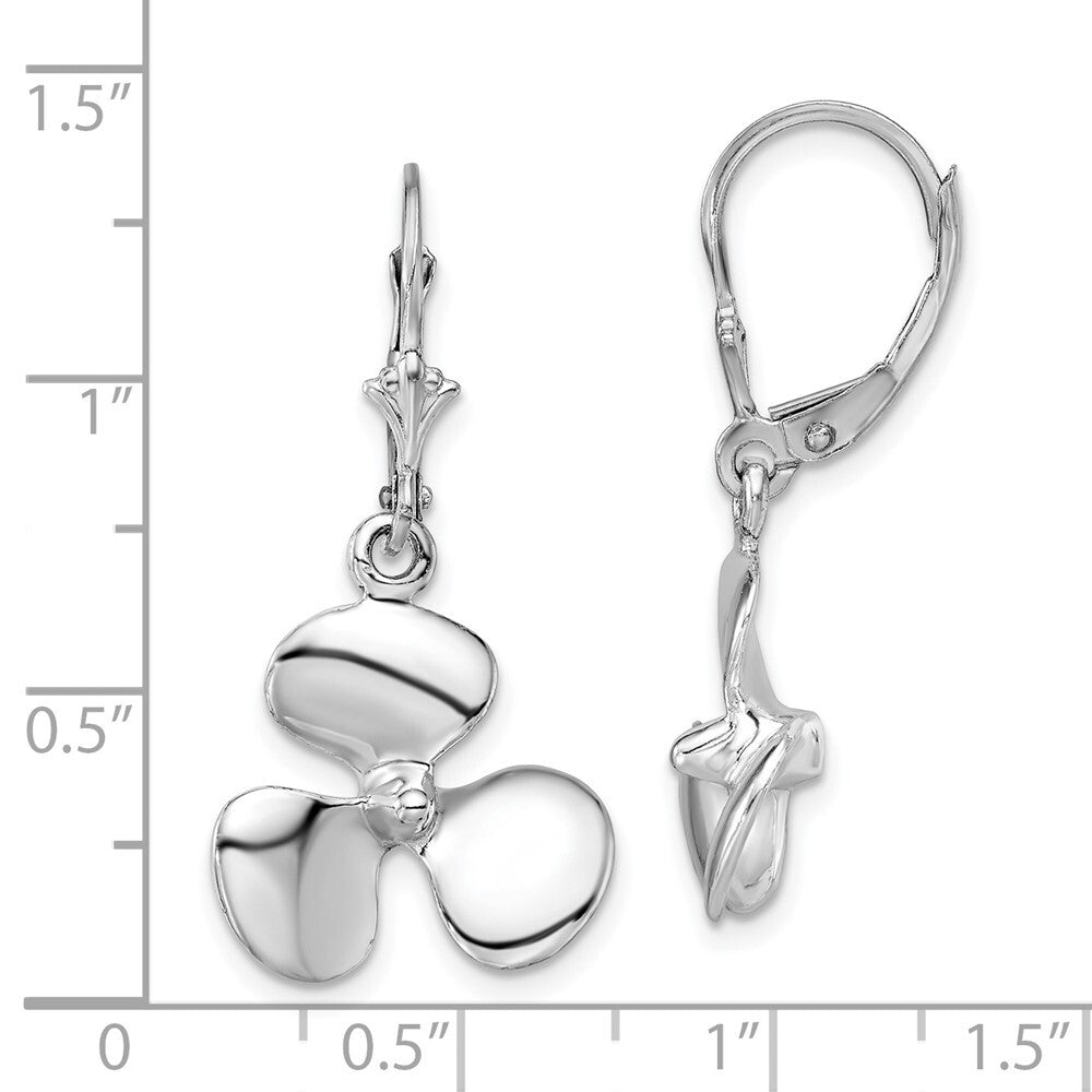 Sterling Silver Rhodium-Plated Polished 3D Propeller Leverback Earrings