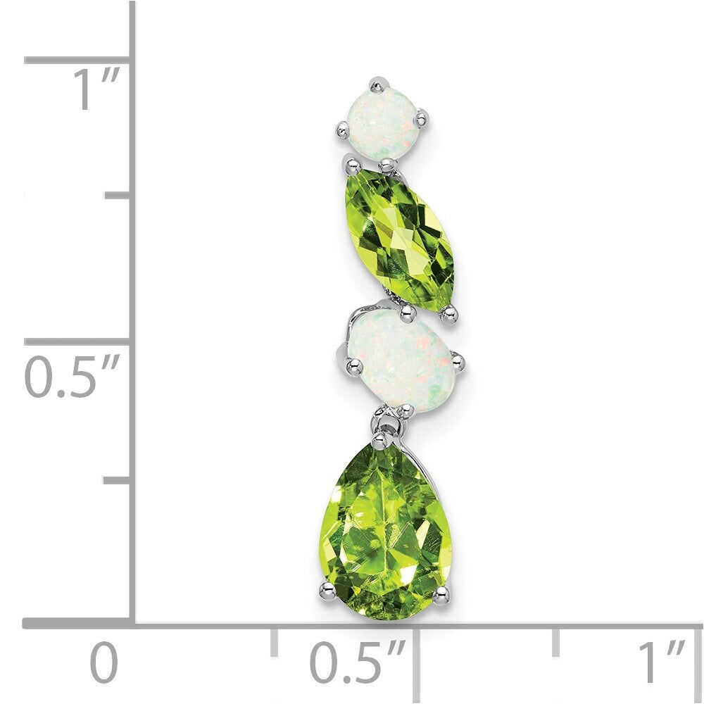 14k White Gold Peridot and Opal Chain Slide Pendant for Women
