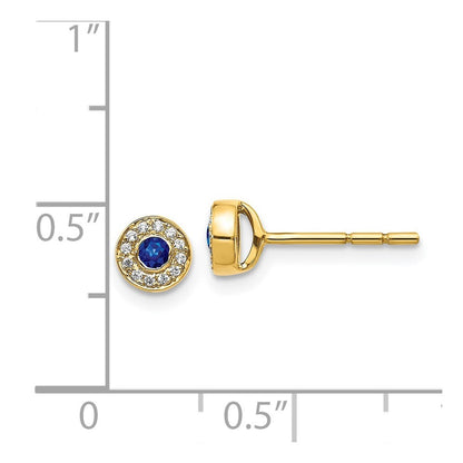 14k Yellow Gold Diamond and Sapphire Halo Stud Earrings