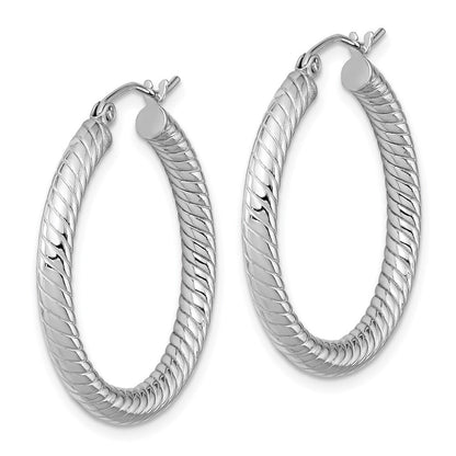 Sterling Silver Rhodium-plated Textured 3.00mm Hoop Earrings