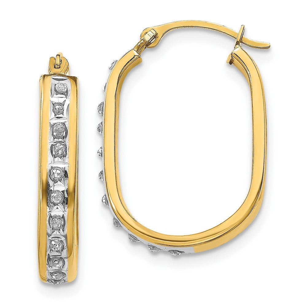 14k Yellow Gold Diamond Squared Hinged Hoop Earrings