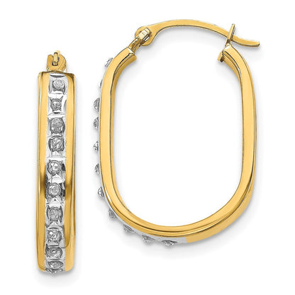 14k Yellow Gold Diamond Squared Hinged Hoop Earrings