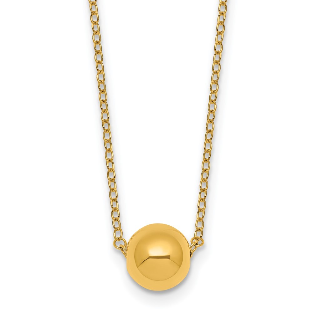 14k Yellow Gold Polished 7.5mm Round Bead 16 inch with 2 inch Extension Necklace
