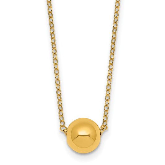 14k Yellow Gold Polished 7.5mm Round Bead 16 inch with 2 inch Extension Necklace