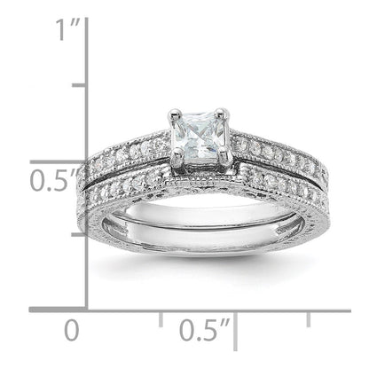 Sterling Silver Rhodium-plated 2-Piece Cubic Zirconia Wedding Set Ring Size 6