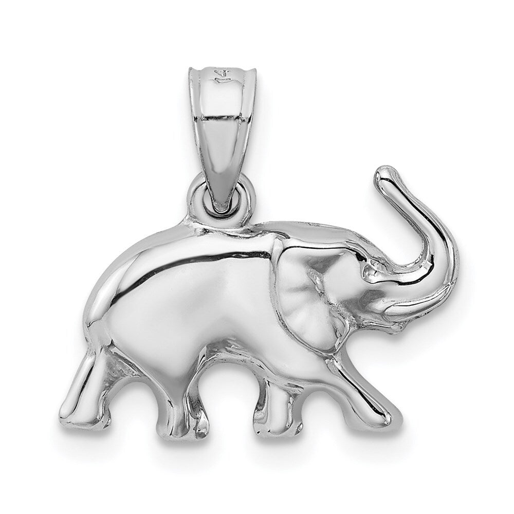 14k White Gold 3D Polished Elephant Pendant for Women