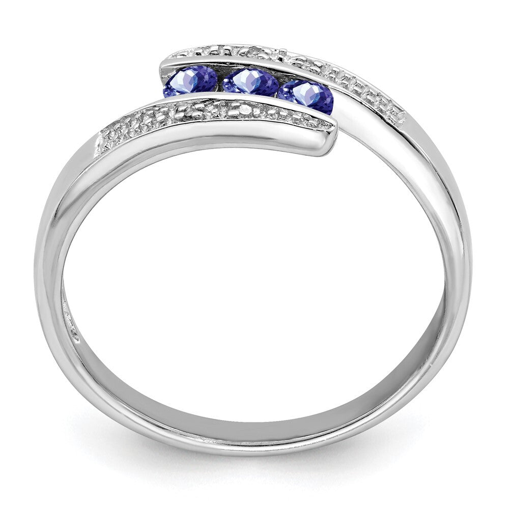 Sterling Silver Rhodium Tanzanite & Diamond Ring Size 8