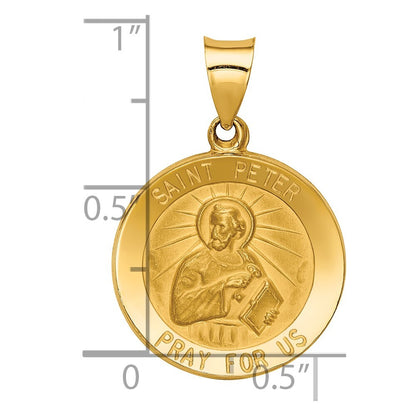 14k Yellow Gold Polished and Satin St Peter Medal Hollow Pendant for Women