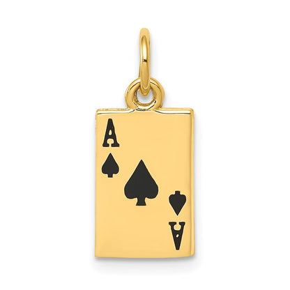14k Yellow Gold Enameled Ace of Spades Card Charm Pendant
