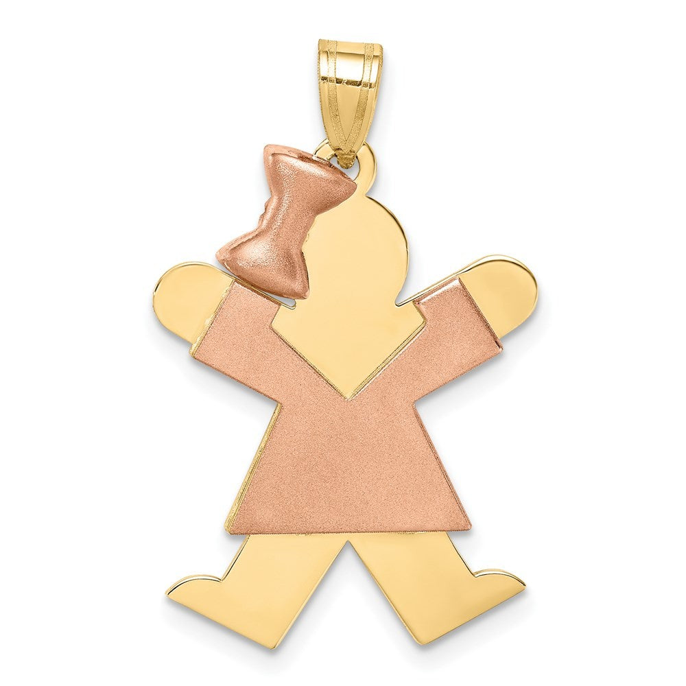 14k Two-Tone Gold Large Girl w Bow on Left Engravable Charm