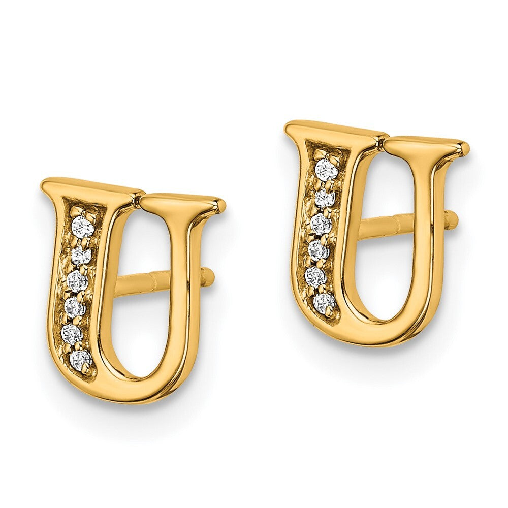 14k Yellow Gold Diamond Initial U Stud Earrings Gift for Women