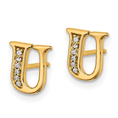 14k Yellow Gold Diamond Initial U Stud Earrings Gift for Women