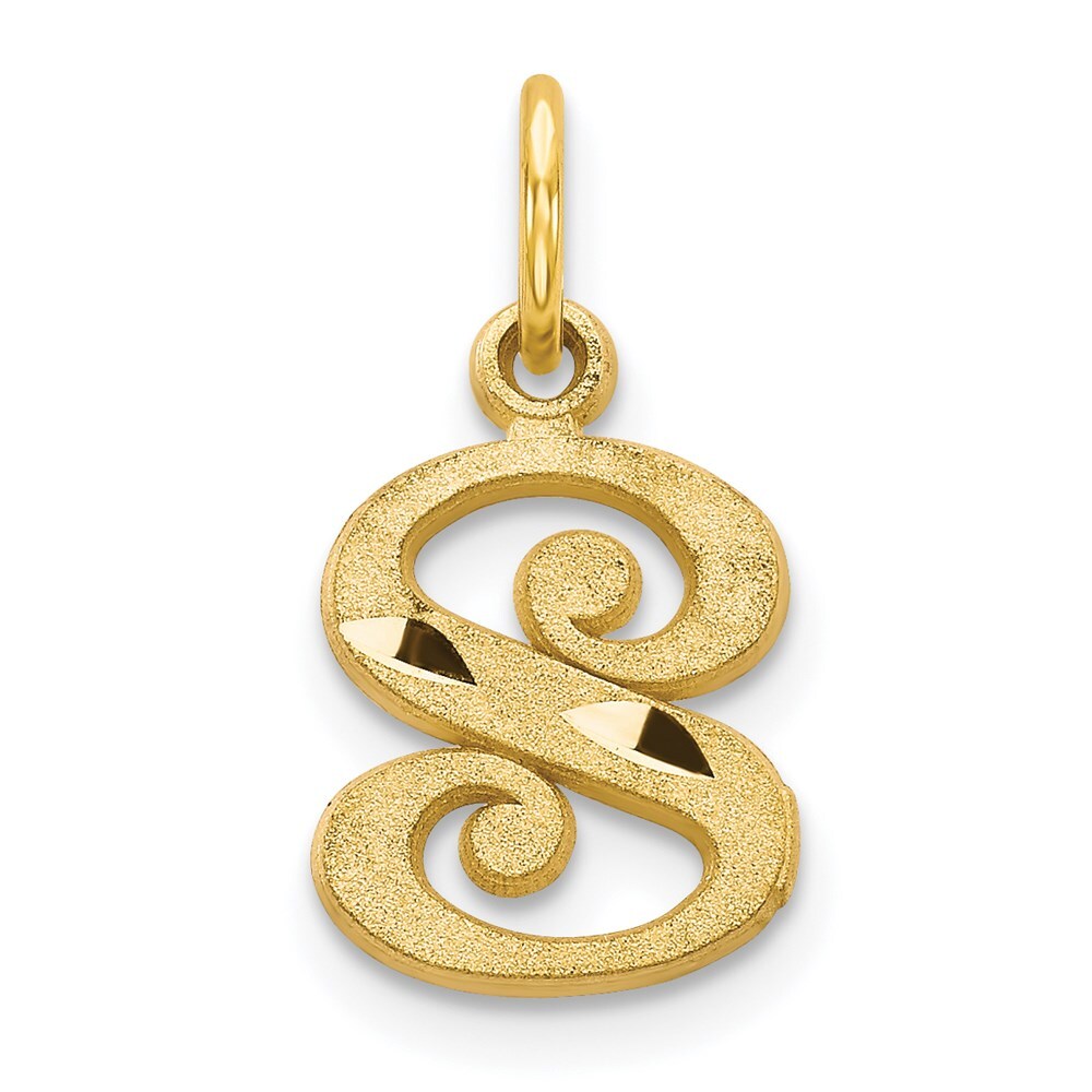 14k Yellow Gold Letter S Initial Charm Pendant for Women