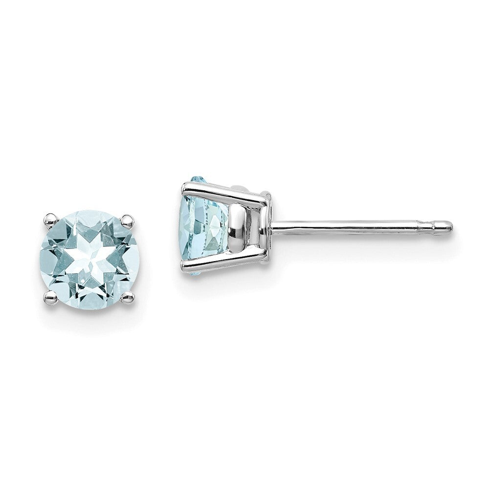 14k White Gold Aquamarine Stud Earrings Gift for Women