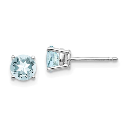 14k White Gold Aquamarine Stud Earrings Gift for Women