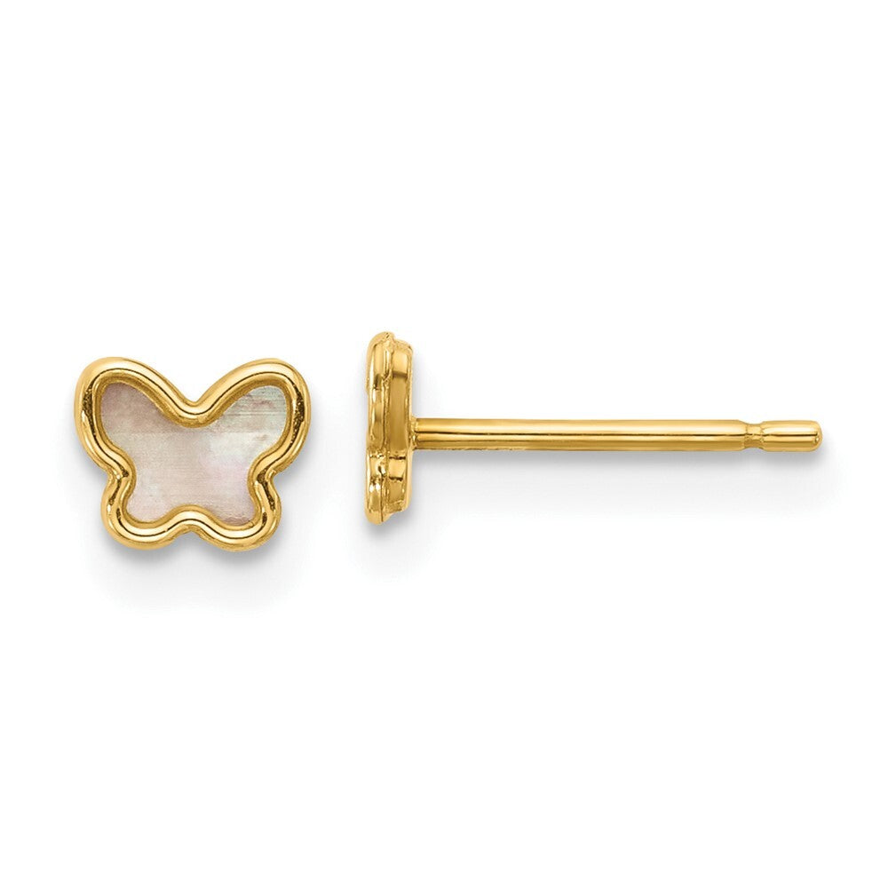 14k Yellow Gold Polished Mother of Pearl Butterfly Stud Earrings Gift for Women