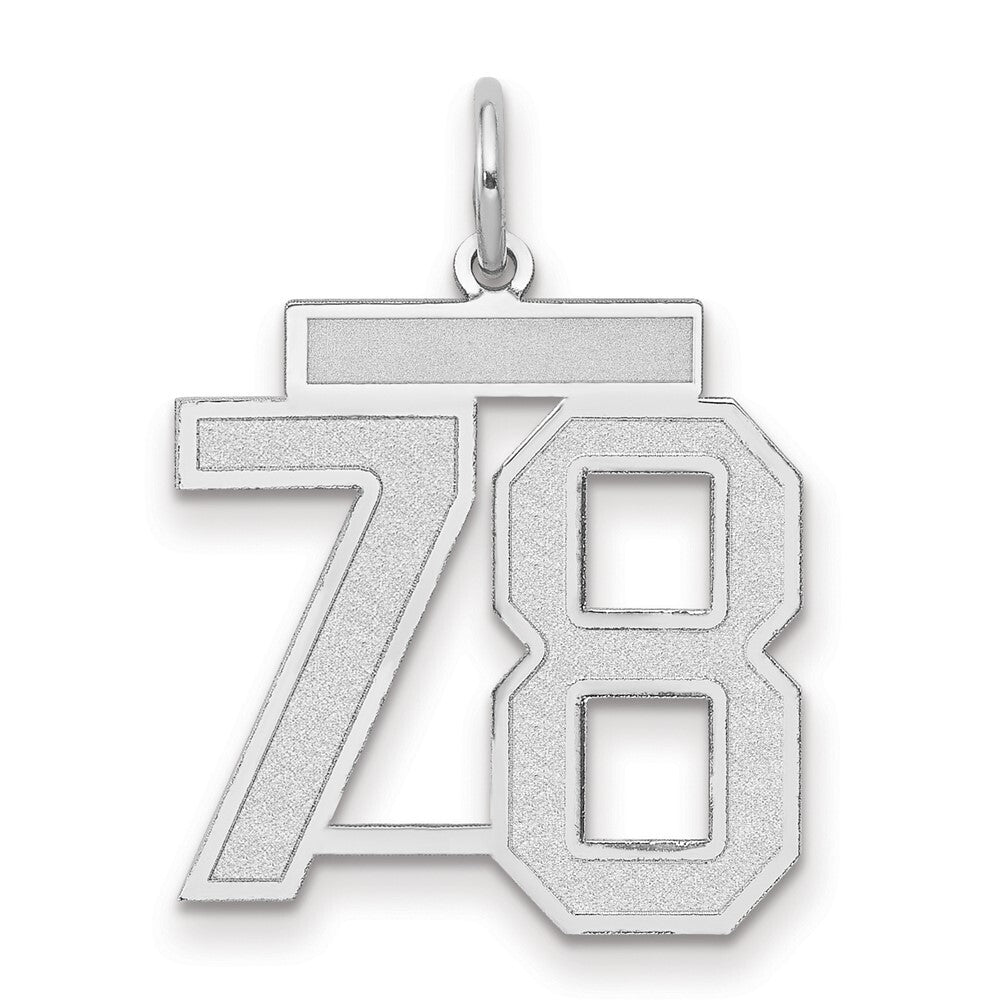 14k White Gold Medium Satin Number 78 Charm Pendant for Women