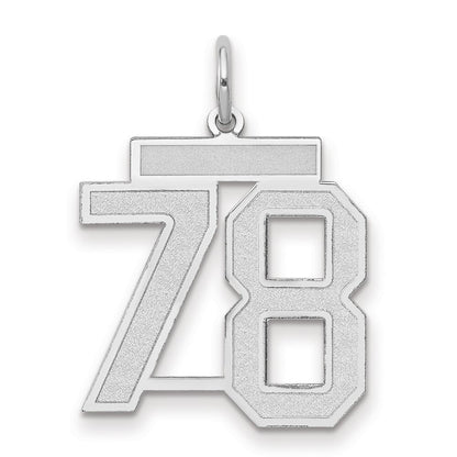 14k White Gold Medium Satin Number 78 Charm Pendant for Women