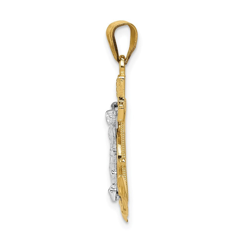 14k Two-tone Gold Diamond-cut Mariner's Cross Pendant for Women