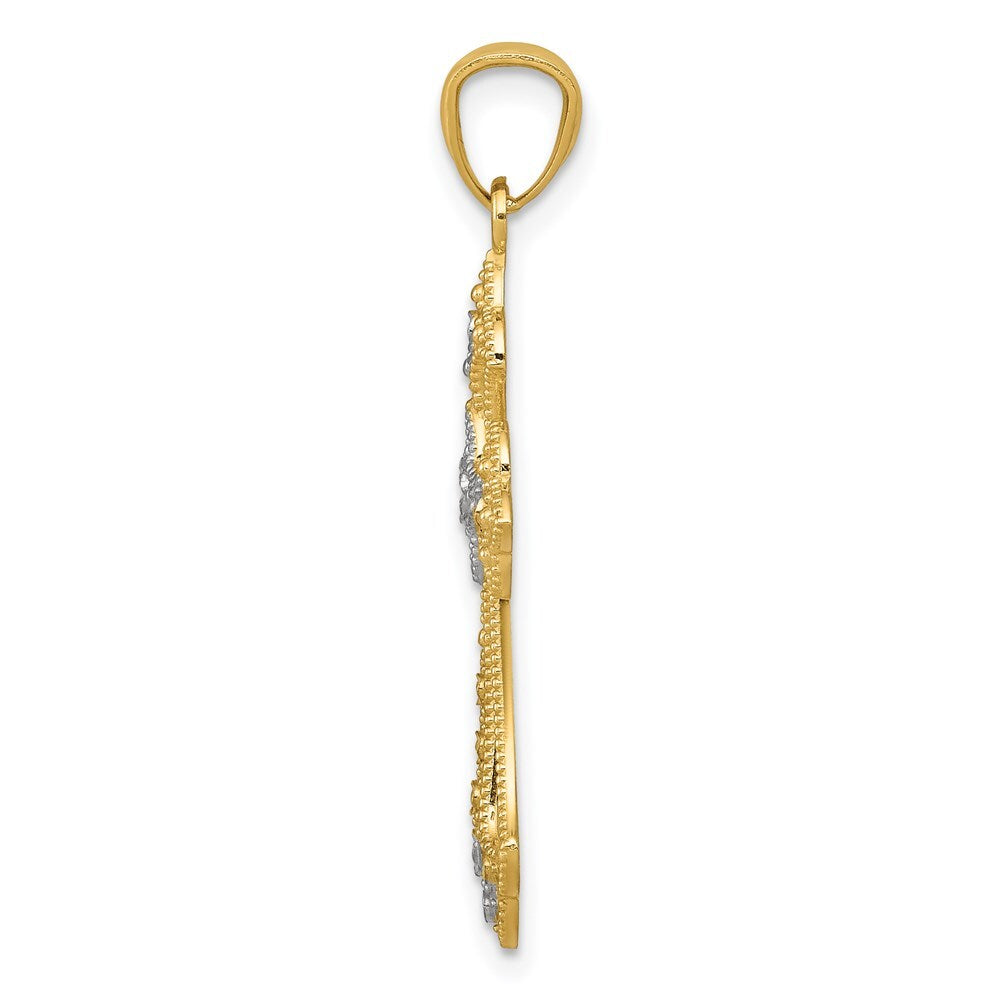 14k Yellow Gold Rhodium Diamond-Cut Cross Pendant for Women