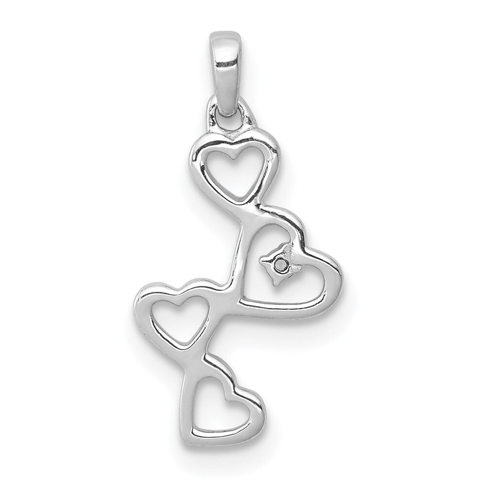 14k White Gold .01ct. Diamond Four Hearts Pendant for Women