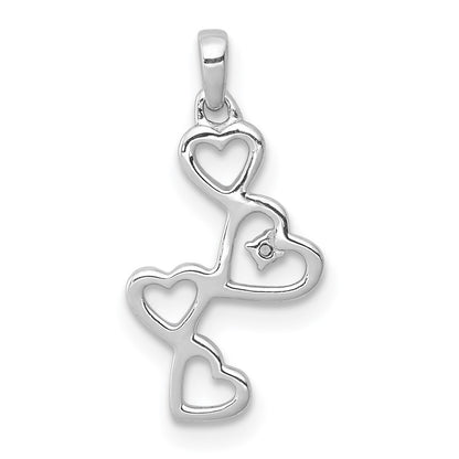 14k White Gold .01ct. Diamond Four Hearts Pendant for Women