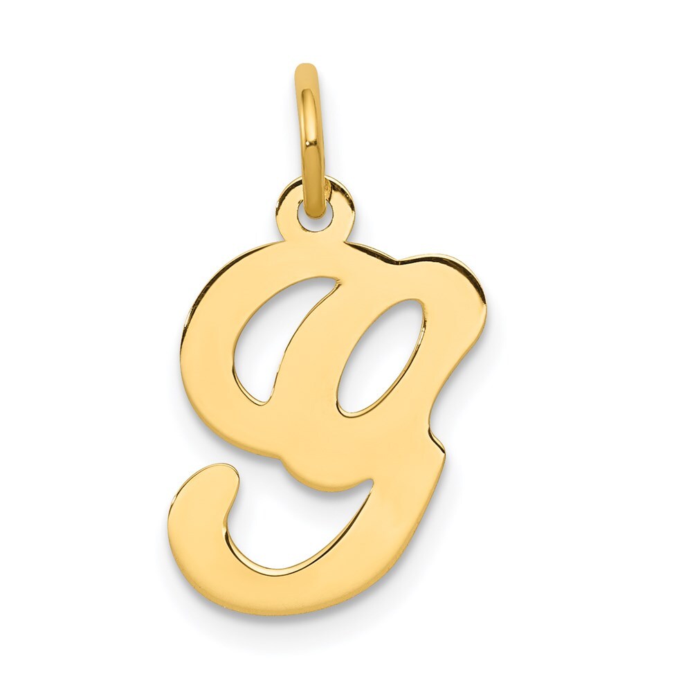 14k Yellow Gold Script Letter G Initial Charm Pendant for Women