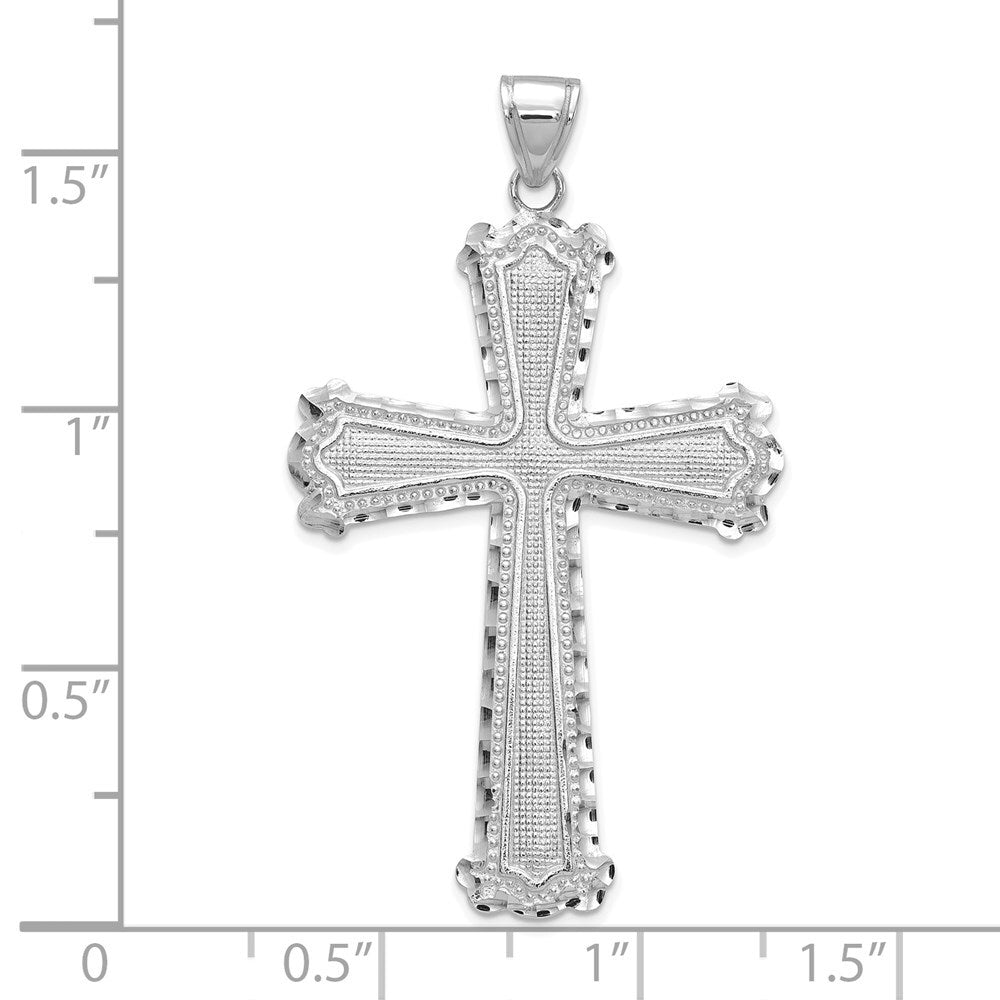 14k White Gold Diamond-cut Cross Pendant for Women