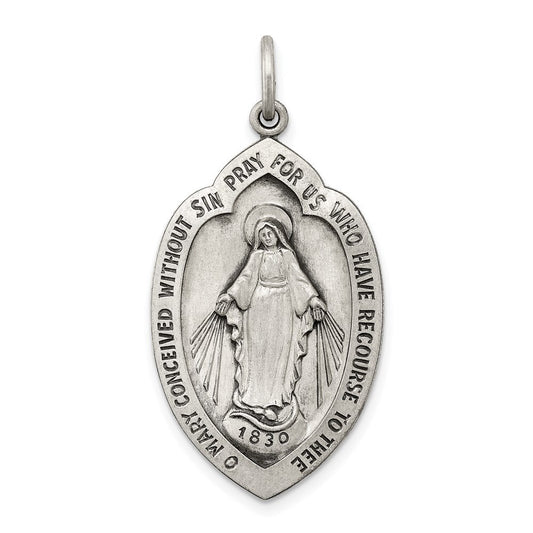 Sterling Silver Antiqued Miraculous Medal Pendant Holiday Gift for Women