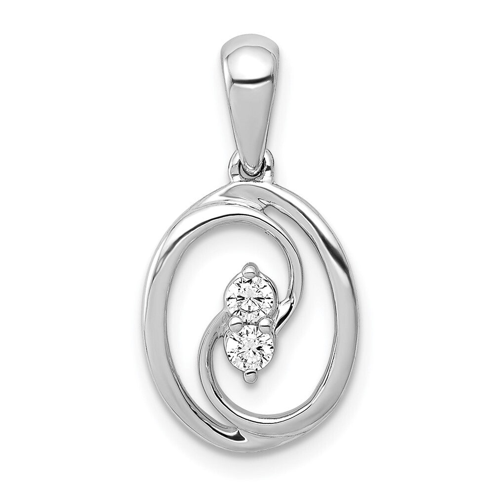 14k White Gold Polished 1/8ct. Diamond Oval Pendant for Women