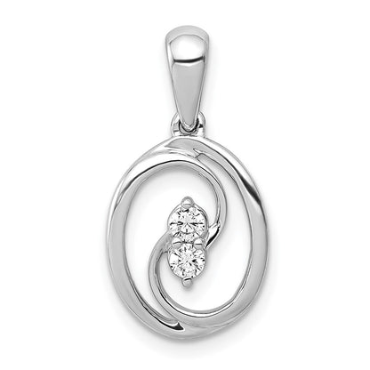 14k White Gold Polished 1/8ct. Diamond Oval Pendant for Women