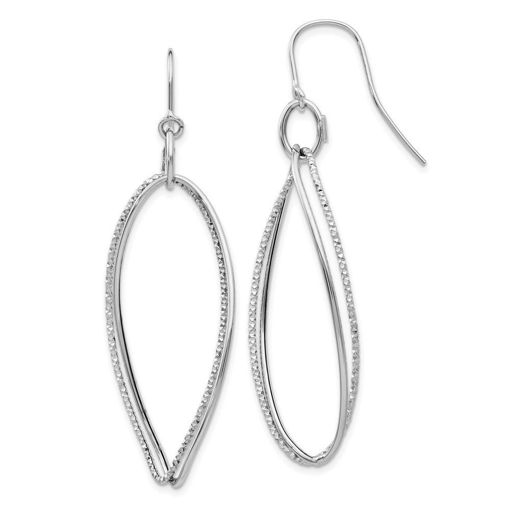 14K White Gold Textured Twisted Drop Dangle Earrings w/ Shepherd Hook