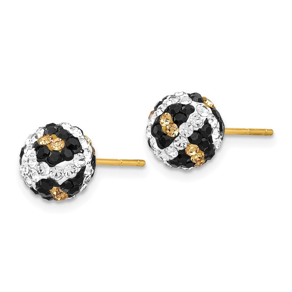 14k Yellow Gold 8mm Leopard Pattern White Black Yellow Crystal Earrings