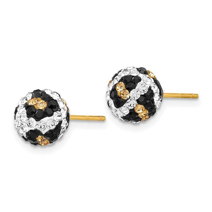 14k Yellow Gold 8mm Leopard Pattern White Black Yellow Crystal Earrings