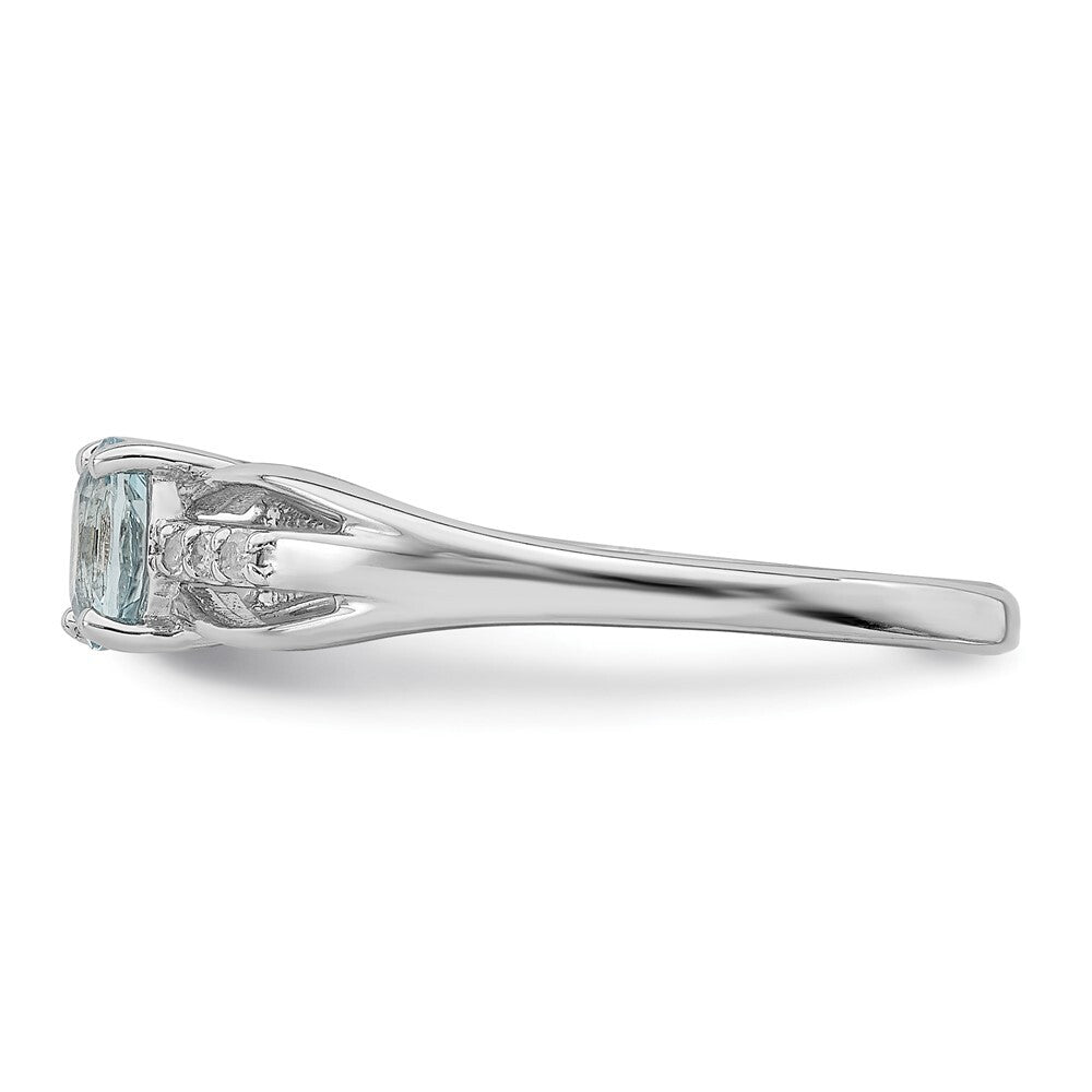 Sterling Silver Rhod-plated Diamond Aquamarine Ring Size 8