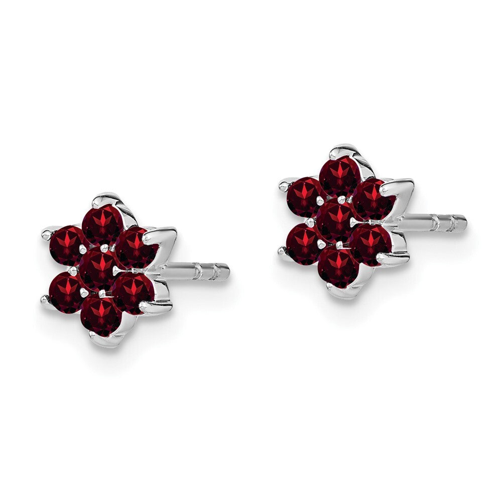 14k White Gold Garnet Floral Stud Earrings Gift for Women