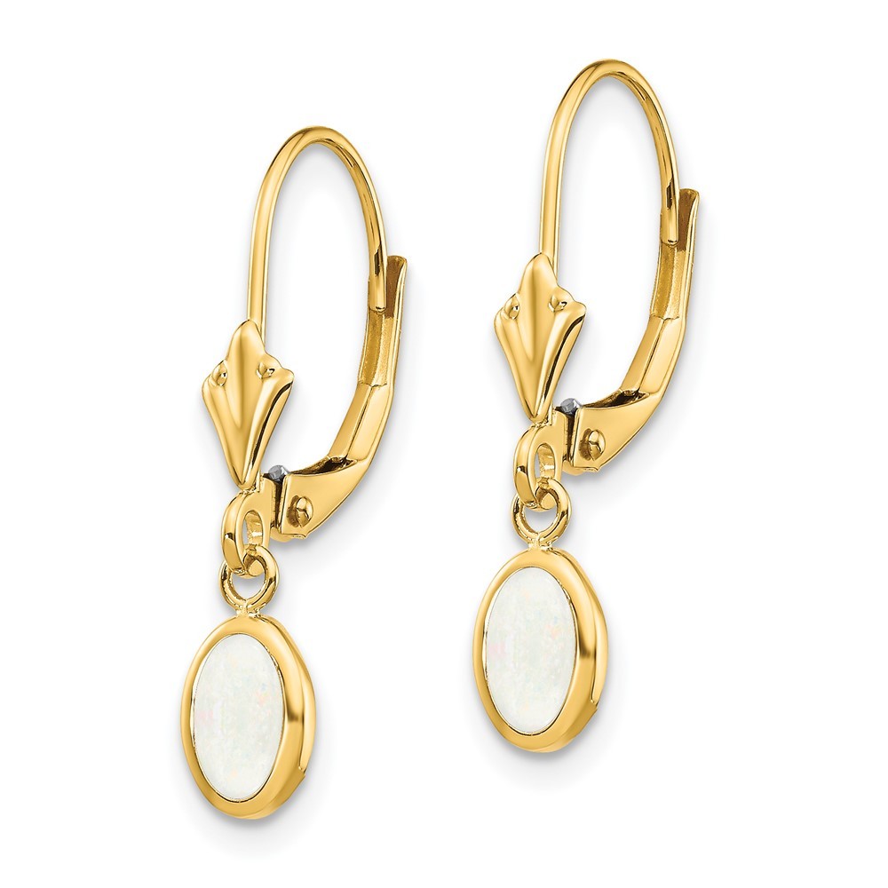 14k Yellow Gold 6x4 Oval Bezel Opal Drop Dangle Earrings