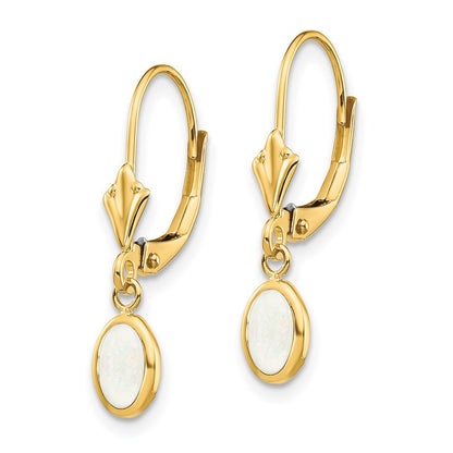 14k Yellow Gold 6x4 Oval Bezel Opal Drop Dangle Earrings