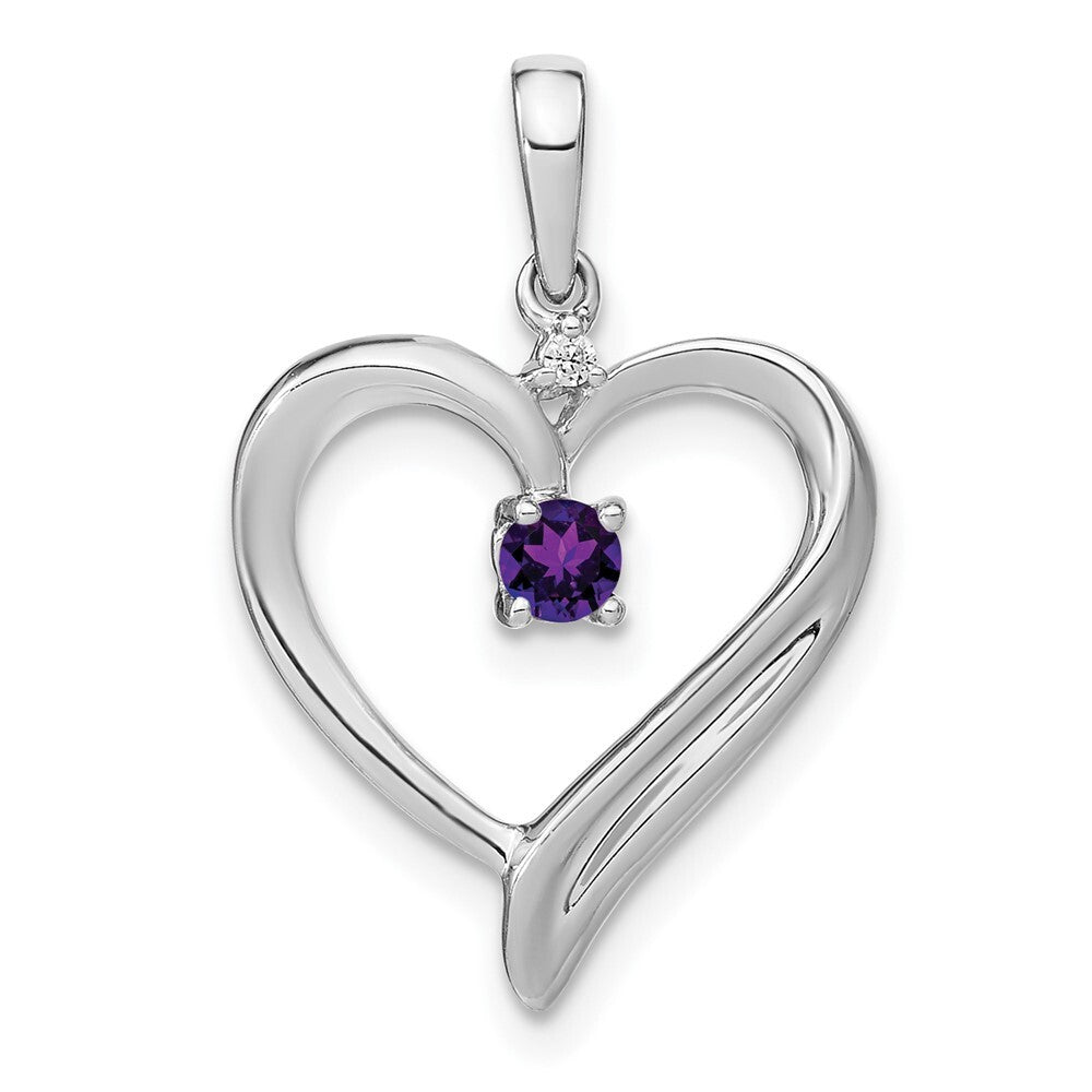 14k White Gold Amethyst and Diamond Heart Pendant for Women