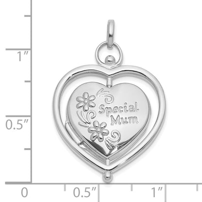 14K Gold Floral SPECIAL MUM and Tree in Spinning Frame Reversible Heart Locket
