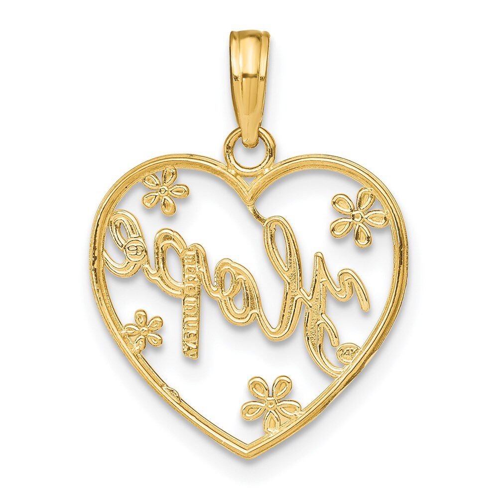 14k Yellow Gold Rhodium Hope In Heart Flowers Charm Pendant for Women