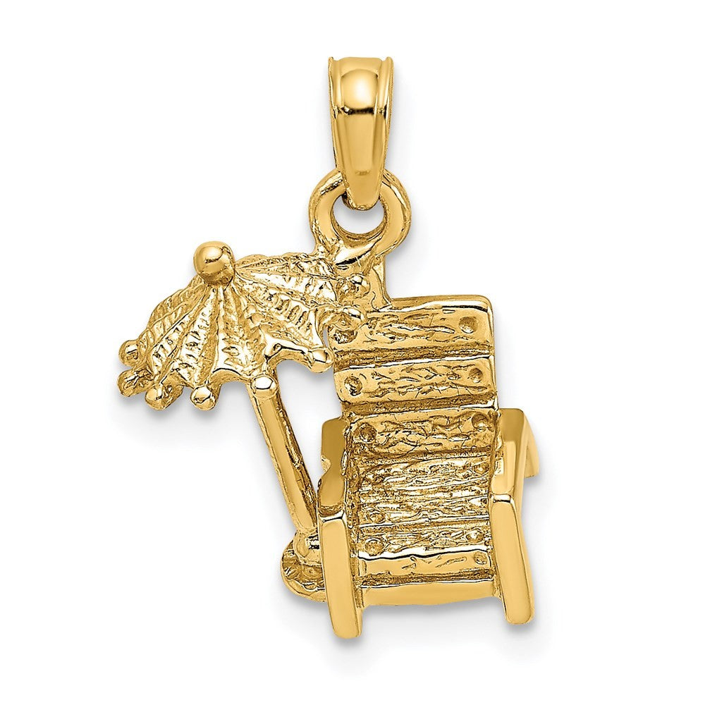 14k Yellow Gold 3-D Beach Chair w/ Umbrella Charm
