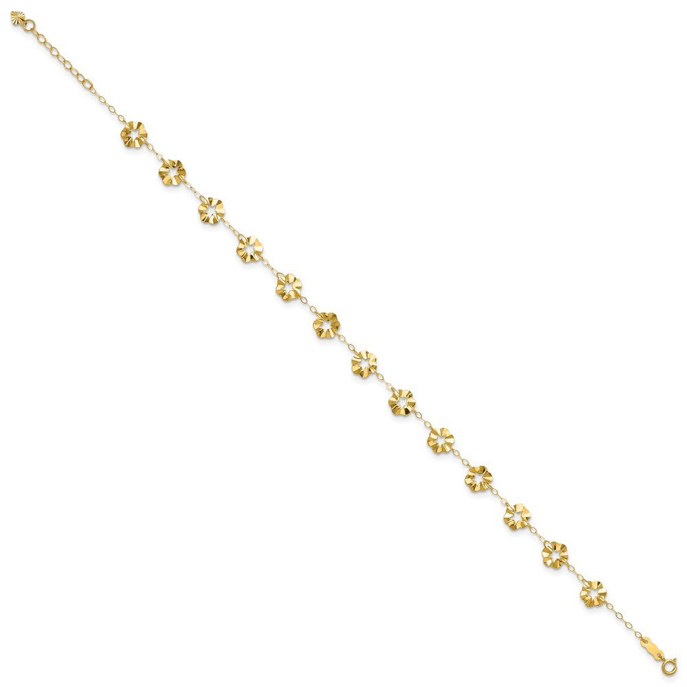 14k Yellow Gold Ruffle Star Flowers 11" Anklet