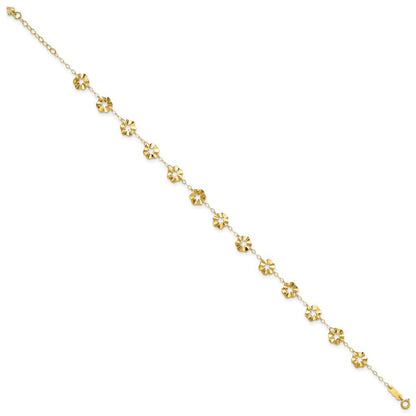 14k Yellow Gold Ruffle Star Flowers 11" Anklet