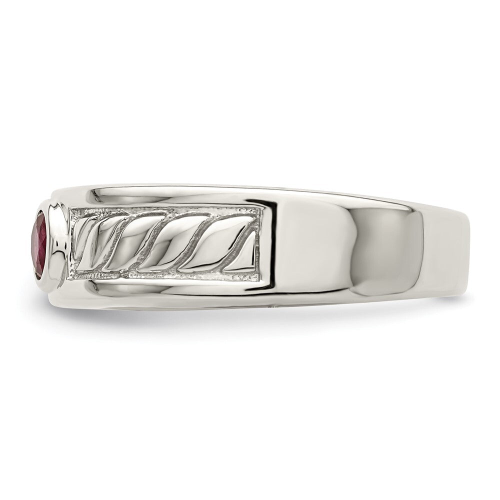 Sterling Silver Rhodium-plated Men's Ruby Ring Size 10