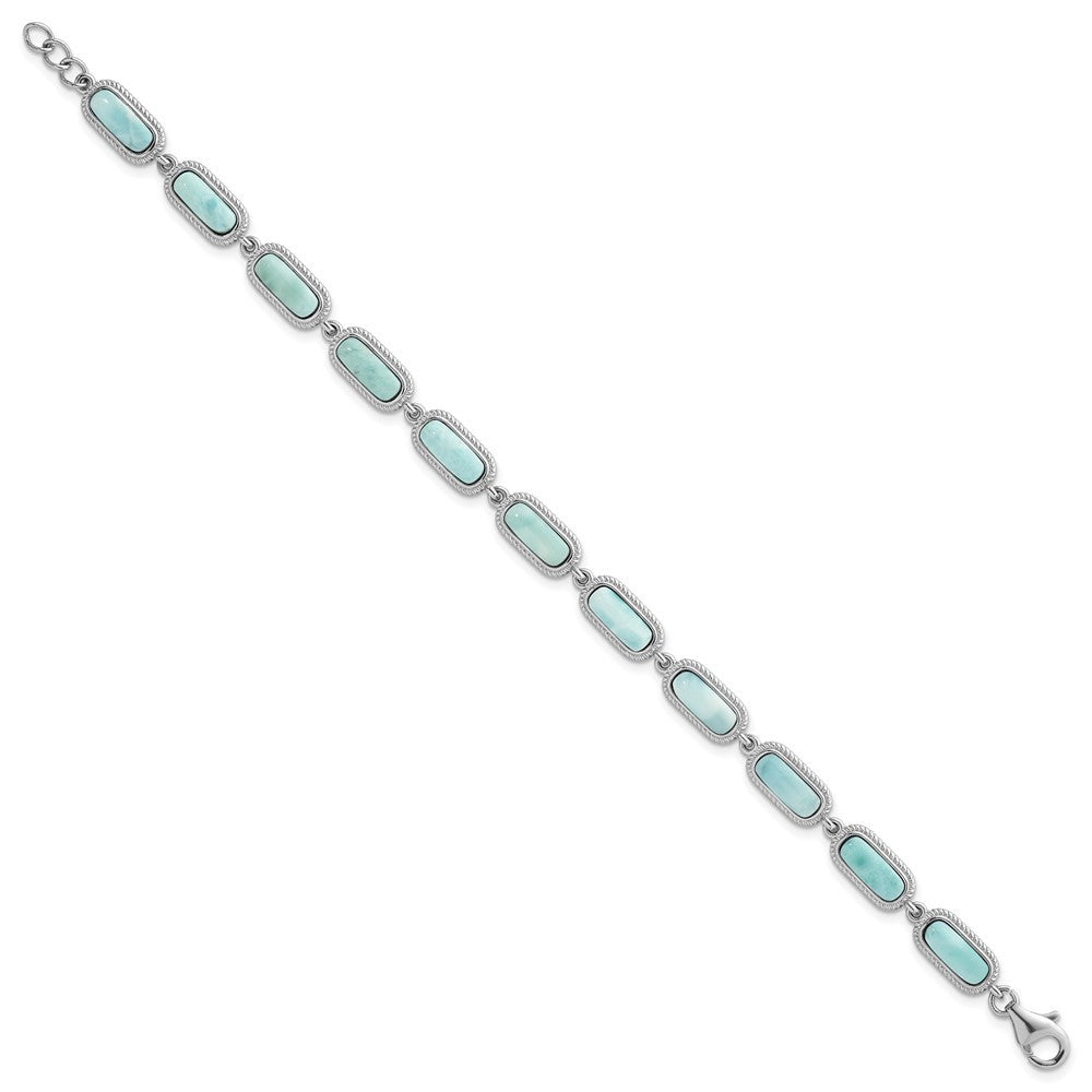 Sterling Silver Rhodium-plated and Twisted Larimar Bracelet 7.5" with .25" Ext