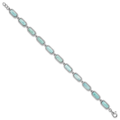 Sterling Silver Rhodium-plated and Twisted Larimar Bracelet 7.5" with .25" Ext