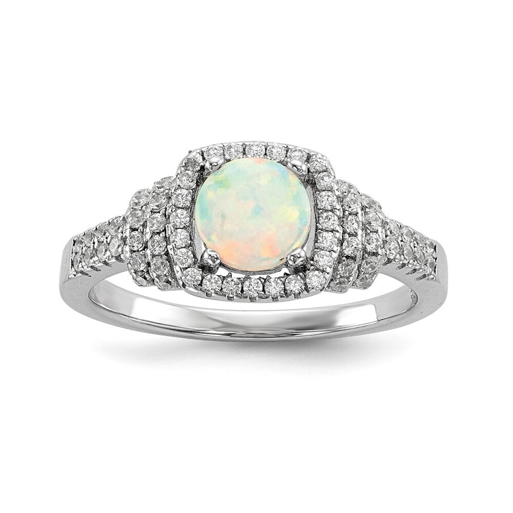 Sterling Silver Cubic Zirconia and Lab Created White Opal Ring SZ 6