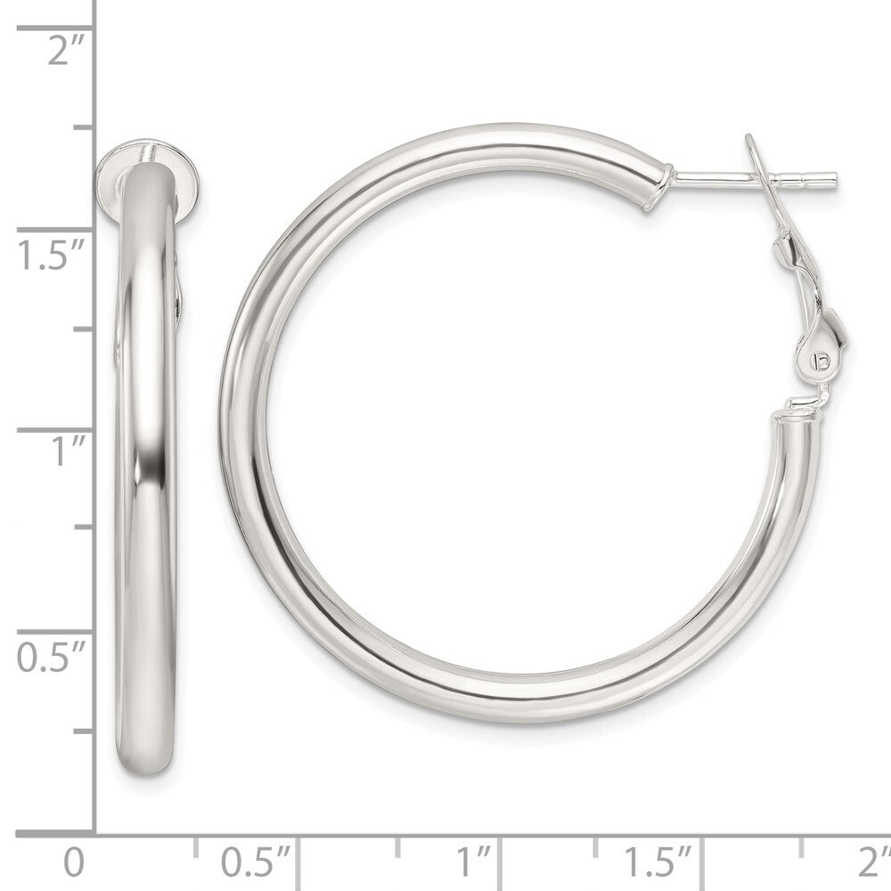 Sterling Silver Polished 3.25mm Omega Back Round Hoop Earrings